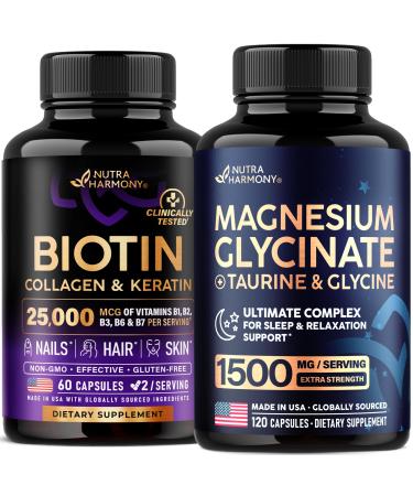 NUTRAHARMONY Biotin Collagen Keratin & Magnesium Glycinate with Glycine Capsules