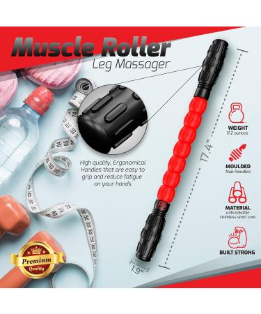 Physix Gear Sport Massage Roller with Handle - Self-Massage Fascia Rod for Muscle Pain Relief & Tension - Ideal for Neck Back & Legs - Red - Buy Online on GoSupps.com
