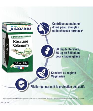JUVAMINE - Keratin and Selenium - Vitamin B8 Zinc and Horsetail - Hair Skin & Nails - 30 Capsules of vegetable origin - 1 M - Buy Online on GoSupps.com