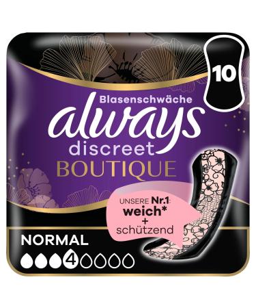Always Discreet Boutique Incontinence Investments Normal (10 tying) Discreter & Safe protection in feminine design for bladder weakness odor -neutralizing 10 pieces (1 Pack)