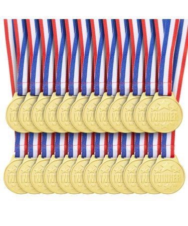 Juvale 24 Pack Gold 1.5 Inch Winner Medals for All Ages, Participation Awards with 15.3 Inch Neck Ribbon for Sports, Tournaments, Competitions