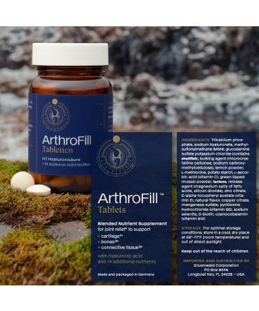 ArthroFill Tablets - Proven European Joint Relief - Vegan Hyaluronic Acid - Nutrient Complex - Support Active Movement Functions with 15 Vital Micronutrients - Made in Germany - Buy Online on GoSupps.com