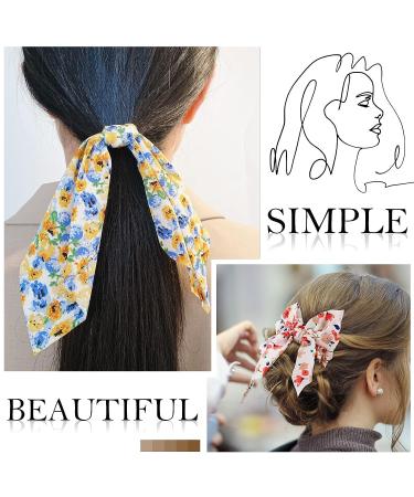 Floral Ribbon Hair Scrunchie Set - 16 Styles Seamless Elastic Hair Ties for Women and Girls - Buy Online on GoSupps.com