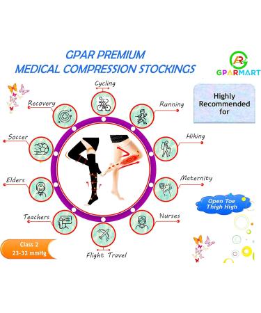 GPAR Premium Medical Compression Stockings - Open Toe Class 2 23-32 mmHg for Varicose Veins Edema Leg Pain - Unisex Black - Buy Online on GoSupps.com