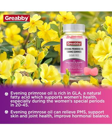 GREABBY Evening Primrose Oil Gummies 1300mg with Black Cohosh & Vitamin B6 Sugar-Free PMS Relief Supplements for Women 20-45 Chewable PMS Gummies Strawberry Flavor Vegan Pectin 60 Count - Buy Online on GoSupps.com