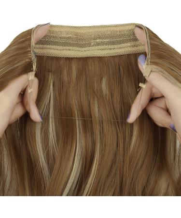 OMGREAT Long Halo Hair Extensions Highlight 18 Inch Wavy Curly Synthetic Hair Piece - Ginger Brown Mix Bleach Blonde - Buy Online on GoSupps.com