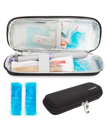 YOUSHARES Insulin Cooler Travel Case - Small EVA Diabetic Insulated Organizer Portable Cooling Bag for Medication Cooling Insulation Epi Pen Carrying Bag with 2 Ice Pack (Black)