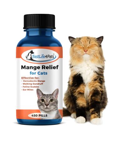 BestLife4Pets Demodectic Mange and Scabies Relief for Cats - Ear Mites & Itch Relief Supplements for Cat Itching Relief - Restores Healthy Feline Coat and Skin - Easy to Use Natural Pills (450 ct)