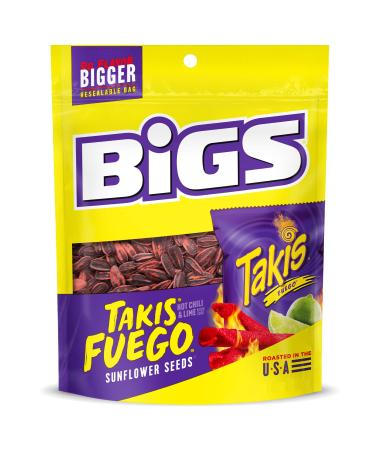 BIGS Takis Fuego Sunflower Seeds, Hot Chili Lime Flavor, Keto Friendly Snack, 5.35 oz. (Pack of 8)