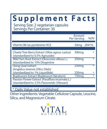 Vital Nutrients PMS Support - 60 Vegetarian Capsules - Buy Online on GoSupps.com