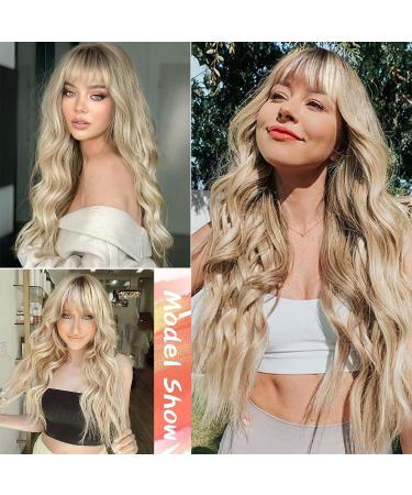 KOME Ombre Blonde Long Wavy Wig with Bangs - Synthetic Wig for Women - Ideal for Party, Cosplay, Daily Use - 24IN - Buy Online on GoSupps.com
