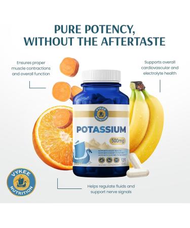 Vykee Nutrition Potassium Citrate Capsules - Supplements for Electrolyte Balance Muscle & Heart Health - Vegan Non-GMO Gluten Free - 500 mg 120 Count - Buy Online on GoSupps.com
