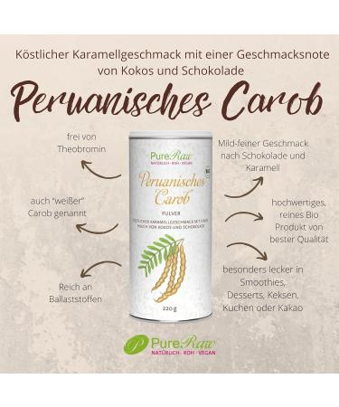 Organic Raw Vegan Peruvian Carob Powder Sweet Caramel Flavor Fiber-Rich 440g | Pureeraw - Buy Online on GoSupps.com