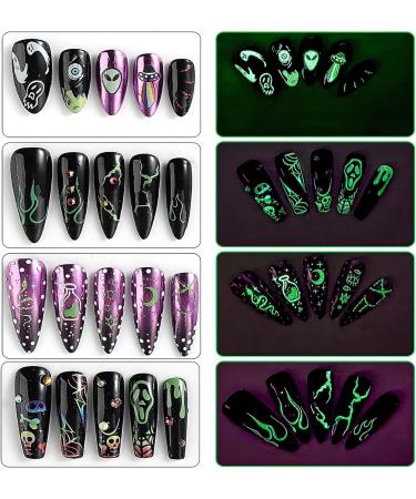Halloween Nail Art Stickers Glow in The Dark Luminous Halloween Nail Decals DIY Nail Art Supplies for Halloween Days Luxury Pegatinas para U as Women Girls DIY Nail Decorations - Buy Online on GoSupps.com