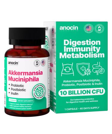 anocin Akkermansia Muciniphila + Probiotic Postbiotic & Inulin - Gut Health Supplement for Digestion Immune Support - 10 Billion CFU Vegan & Gluten-Free