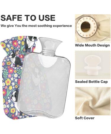 NAANLE 1L Floral Pattern Hot Water Bottle - Pug Design for Pain Relief & Warm Therapy | Transparent & Versatile Bed & Hand Warmer - Buy Online on GoSupps.com