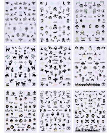 JMEOWIO 9 Sheets Halloween Black Silver Nail Art Stickers Decals Self-Adhesive Nail Supplies Nail Art Design Decoration Accessories - Buy Online on GoSupps.com