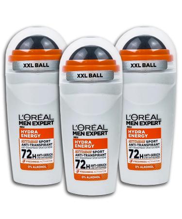 L'OR AL L'Or al Men Expert Hydra Energy Extreme Sport Roll-On Antiperspirant Deodorant Pack of 3 x 50 ml