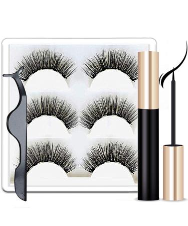 Magnetic Eyeliner and Magnetic Eyelashes. Magnetic Eyeliner for Magnetic Lashes Set Easy to Wear With Reusable Lashes (3 Pairs)
