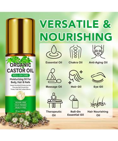 MAYPJHEH Organic Castor Oil 100% Pure Cold Pressed Castor Oils for Hair Body and Nails Roll-On Care in Glass Bottles 1 fl.oz-Moisturizing & Multi-purpose - Buy Online on GoSupps.com