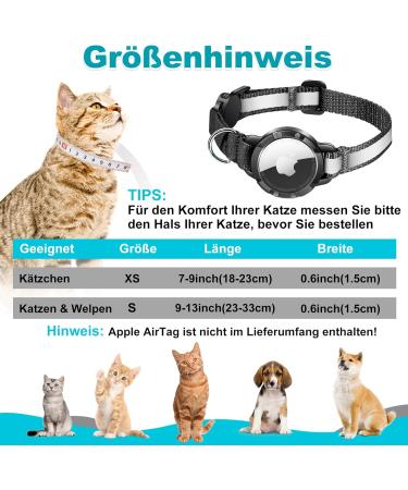 Airtag Cat Neck Band - Waterproof & Reflective Cat Collar with Safety Lock for Kittens & Small Dogs (Black XS 18-23cm) - Buy Online on GoSupps.com