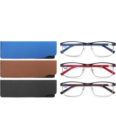 MODFANS 3 Pack Reading Glasses for Men & Women - Blue Light Filter Metal Frame Rectangle Style - Red Blue Brown +1.75 Strength - Buy Online on GoSupps.com