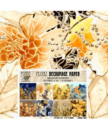 Decoupage Paper Pack (24 Sheets 6"x6") Meadown Flowers FLONZ Vintage Styled Paper for Decoupage, Craft and Scrapbooking Six