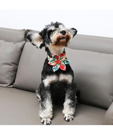 Unique Style Paws Adjustable Flower Dog Collar - Colorful Cotton Collar for Girls Metal Buckle Neck 16-24in Orange & Pink Flowers - Buy Online on GoSupps.com