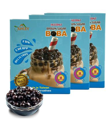 APEXY Instant Boba Pearls, Ready in 30 Seconds, Brown Sugar Tapioca Pearls, 12.69 oz. (6 Individual Packets), (Pack of 3), Make Fresh, Chewy, Delicious Bubble Tea and Dessert Toppings 12.69 Ounce (Pack of 3)