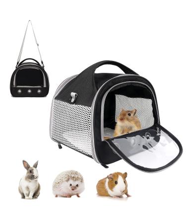 Small Pet Carrier Bag with Mat Guinea Pig Travel Carrier with Strap Portable Breathable Rabbit Carrier Outdoor Pet Bag for Squirrel Bunny Hedgehog Guinea Pig Black