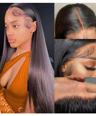 CITY GIRL 13x4 Straight Transparent HD Lace Front Wigs Human Hair Wigs for Black Women Easy to Install Wear and Go Glueless Wigs Human Hair Pre Plucked with Baby Hair Natural Black 24 inch 24 Inch Straight 13x4 Lace Fron...