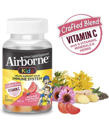 Airborne Kids Immune Support Gummies - 500mg Vitamin C, 21 Count (Pack of 2) - Assorted Fruit Flavor - Buy Online on GoSupps.com