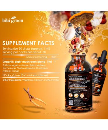KIKI Green 8 Mushrooms Powder & Liquid Extract Bundle - Mushroom Supplement Complex for Focus & Energy - Lion's Mane, Chaga, Cordyceps, Turkey Tail, Reishi, Shiitake, Maitake - 4 oz, 2 fl oz - Buy Online on GoSupps.com