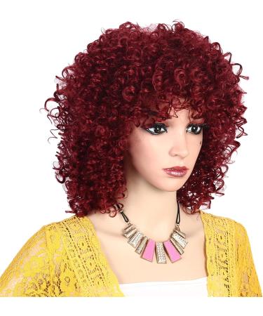 MEIRIYFA Short Afro Kinky Curly Wigs for Black Women Fluffy Wavy Black with Bangs Synthetic Wig Natural Looking with Wig Cap 14Inch (Red) - Buy Online on GoSupps.com
