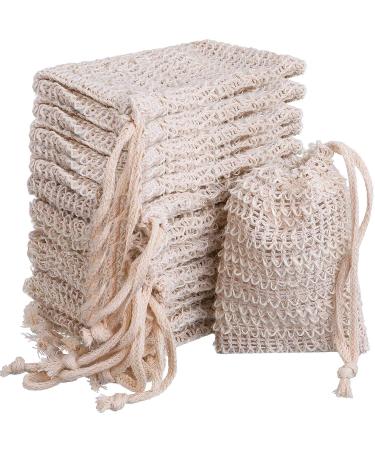 15 Pieces Soap Saver Bag Exfoliating Soap Pouch Sisal Mesh Soap Bag Drawstring Natural