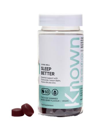 Vegan Sleep Better Mixed Berry Flavoured Gummies by Known Nutrition | Essential Sleep Support with 90mg Saffron Chamomile Lemon Balm | 60 Two-a-Day Vegan Gummies (One Month s Supply) | (Pack of 1)