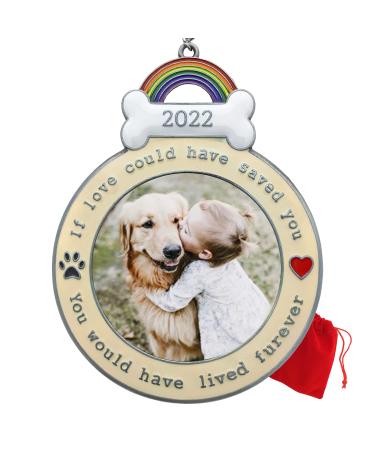 BANBERRY DESIGNS Dog Memorial Keepsake Ornament - 2022 Dated Christmas Picture Holder - If Love Could Have Saved You - Paw Prints and Heart Design - Loss of Pet Gifts - Gift/Storage Bag Included 1
