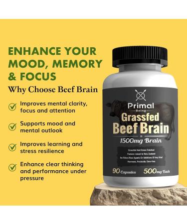 Primal Being Grassfed Beef Brain Supports Memory Mood Focus Energy Cognitive Health - 90 Capsules 1500mg per Serving - Buy Online on GoSupps.com