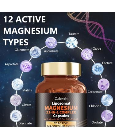21 in 1 Liposomal 12 Active Types Magnesium Complex 1400mg (Glycinate Citrate Malate etc) Capsule -with Vitamin D3 B6 B12 Ashwagandha & CoQ10 for Adult-Support Relaxation Muscle & Heart 12 Types Magnesium Tasteless 120 C  - Buy Online on GoSupps.com