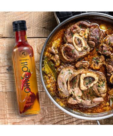 Olive Oil with Dried Chili Peppers 250ml - Fresh Edible Olive Oil - Olive Oil with Spices - Cooking Olive Oil - Natural Olive Oil Taste - Glass Bottle - Buy Online on GoSupps.com