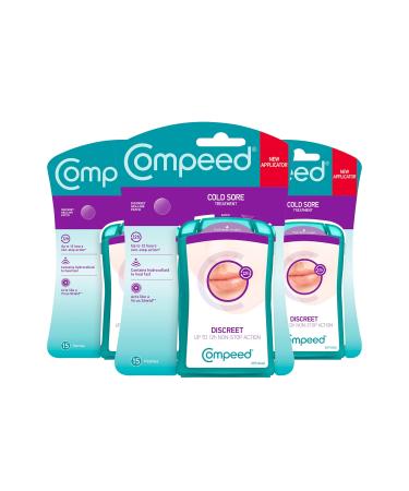 Compeed Cold Sore Discreet Healing Patch, 45 Patches (3 Packs of 15), Cold Sore Treatment, More Convenient than Cold Sore Creams, Dimensions: 1.5 x 1.5 cm