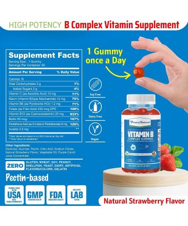 Plant-Based Vitamin B Complex Gummies for Adults - Vegan Formula - Energy, Mood Boost - Non-GMO - 60 Ct - Buy Online on GoSupps.com