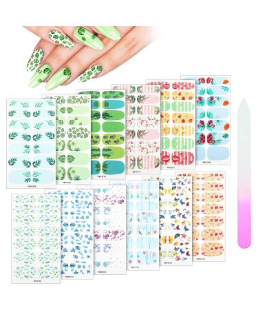 Maitys 168 Pieces 12 Sheets Nail Strips Summer Full Wrap Nail Polish Stickers Nail Wraps Self Adhesive Nail Art Decal Strip with Nail File Manicure Kits for Women Girl DIY Nail - Buy Online on GoSupps.com