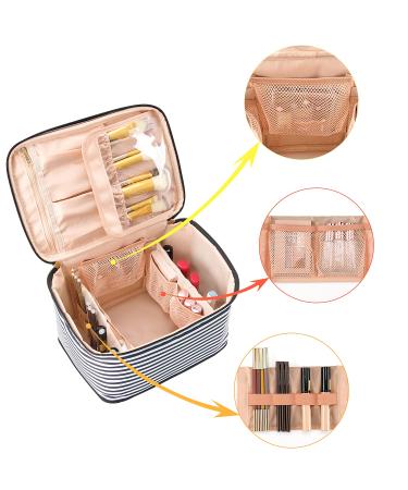 OCHEAL Large Travel Makeup Bag Organizer - Washable Cosmetic Case with Dividers for Women - Black/White Stripes - Buy Online on GoSupps.com