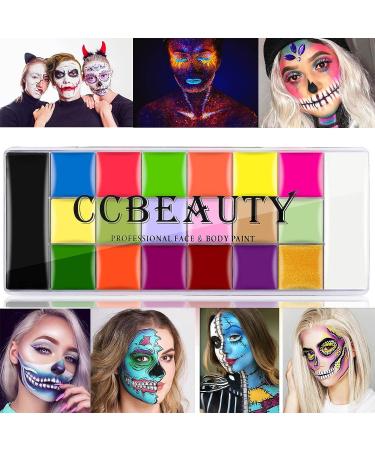 CCbeauty Professional Face Body Paint Set - 20 Colors for Halloween Neon Face Painting, SFX Cosplay & Costume Makeup | UV Glow + Classic Colors | Oil Based with 10 Brushes Included - Buy Online on GoSupps.com