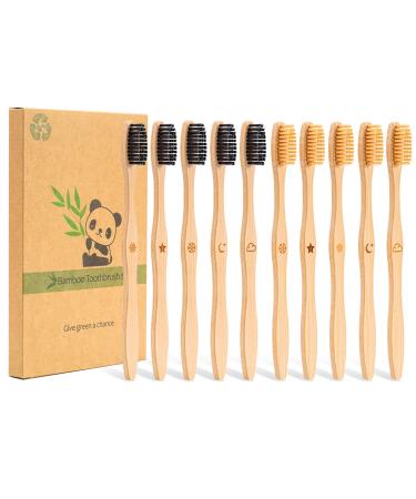 Goaycer Bamboo Toothbrush Medium Bristle , 10Pcs Biodegradable Bulk Wooden Toothbrushes