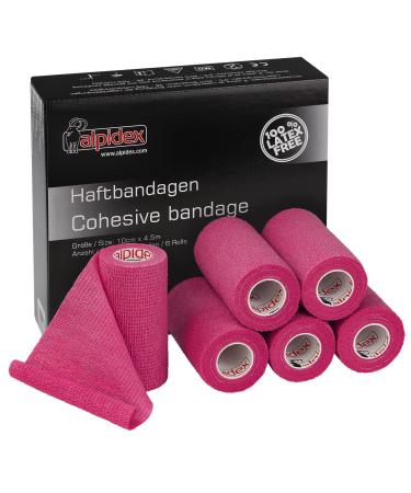 Alpidex 6 rolls adhesive tape 10 cm x 4.5 m association self -adhesive elastic pet bandages fixing band sport vet wrap tape self -adhering bandage material horses dog humans color: pink