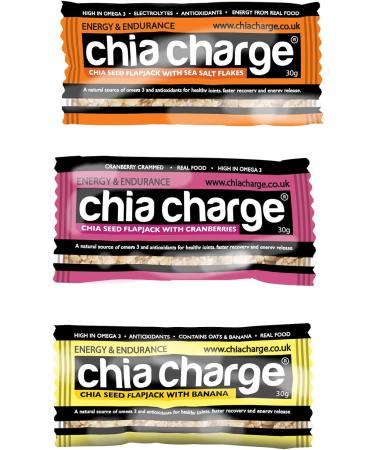 Chia Seed Energy Bars 18-Count Pack - Nut-Free Healthy Snack Bar for Running, Gym, Cycling - Mini and Big Flapjacks with Berry, Banana, and Sea Salt Flavours - Lunchbox Snack - Buy Online on GoSupps.com