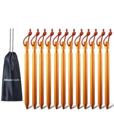 12 Pack Tent Stakes, 7075 Ground Metal Camping Aluminum Tent Pegs, Lightweight Stakes Heavy Duty Spikes Camping Accessories Apricot Orange One Size