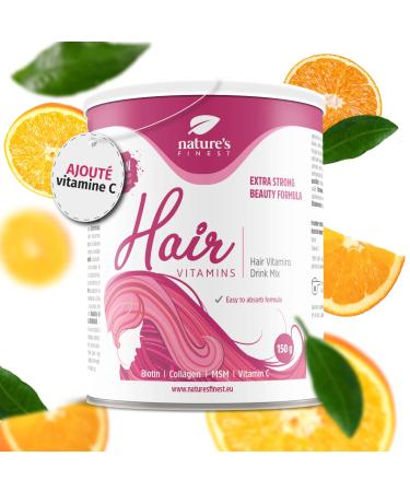 Nature's Finest Hair Vitamins | Biotin Collagen Vitamin C & MSM Powder Supplement | Curly Strong & Healthy Hair